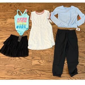 Girls M 7/8 Lot of 5 Items NWT Cargo Pants, Top, Dress, Skirt, Swim Reebok